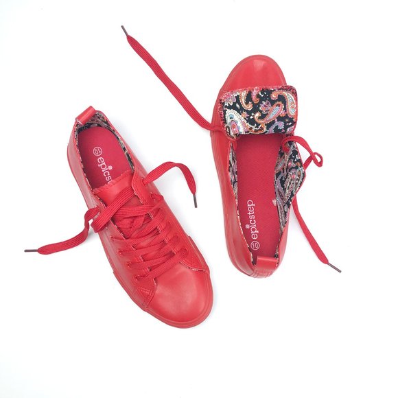 epicstep Shoes - EPICSTEP Red Low Top Sneakers Paisley Print 10